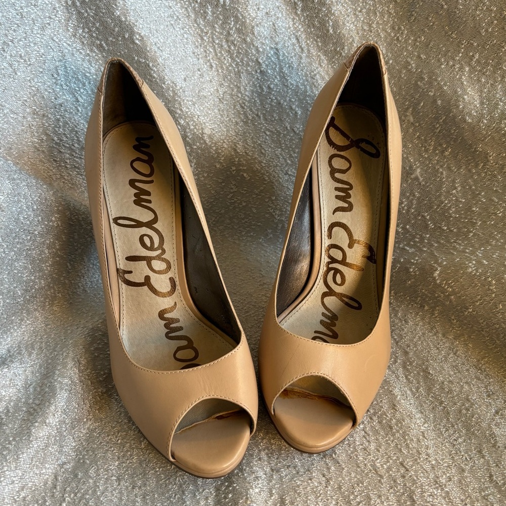 Sam Edelman Ella Platform Peep Toe 5" Pump Leather Nude size 10 - Picture 2 of 10